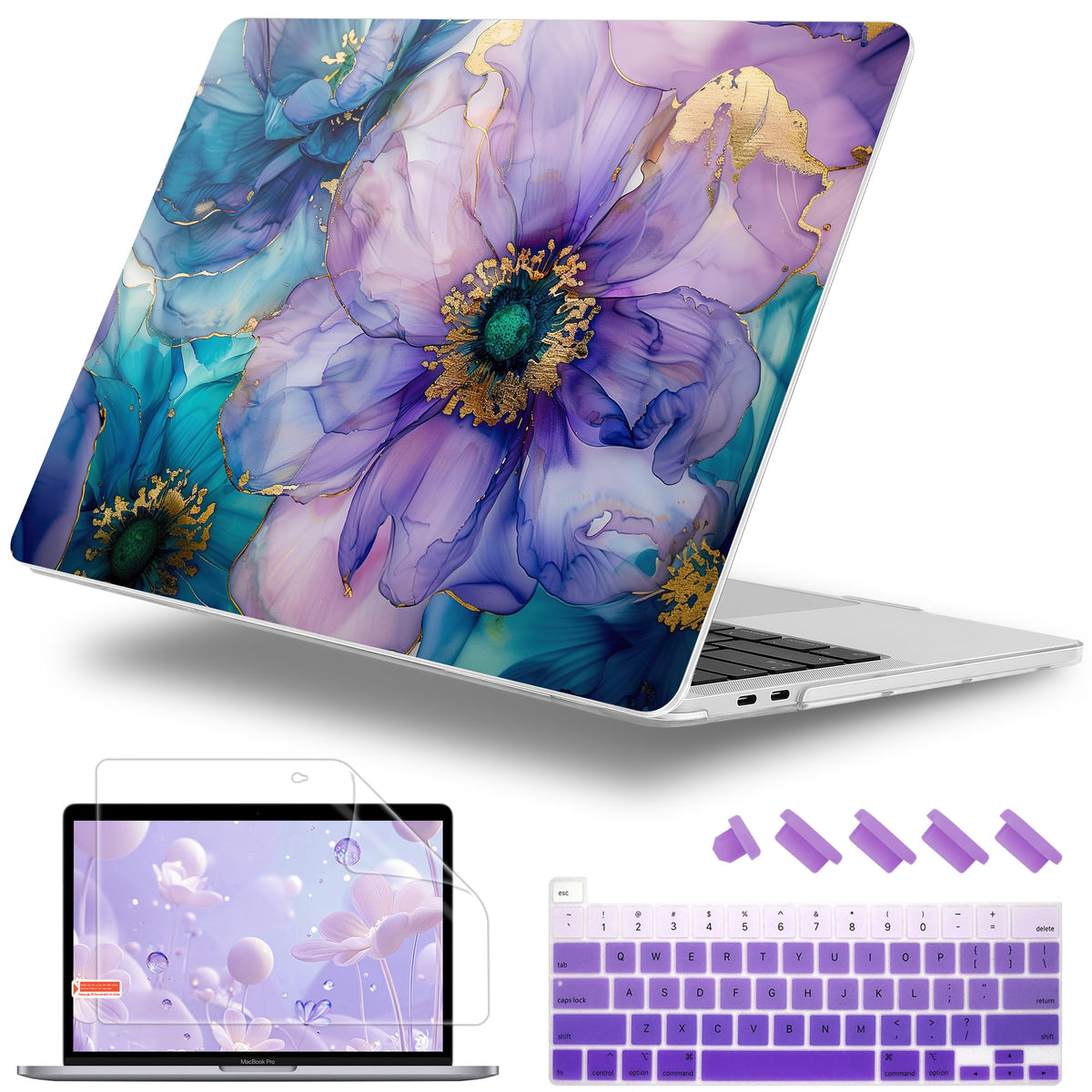 Lepeoac for MacBook Pro 16 inch Case 2019 2020 Release Model A2141, Plastic Hard Shell Cover with Keyboard Cover for MacBook Pro 16 inch with Touch Bar & Touch ID - Watercolor Floral