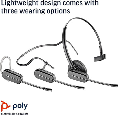 Plantronics - CS540 Wireless DECT Headset with Lifter (Poly) - Single Ear (Mono) Convertible (3 wearing styles) - Connects to Desk Phone - Noise Canceling Microphone