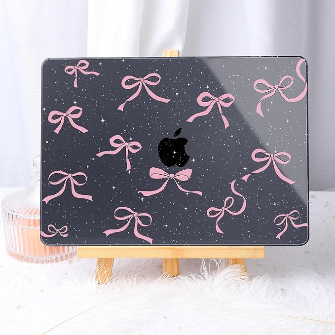 May Chen for MacBook Air 13.6 inch Case A3240 M4 A3113 M3 A2681 M2 with Retina Dispaly, 2025 2024 2023 2022 Release, Plastic Hard Shell Case with Screen Protector & Keyboard Cover, Black Glitter Bow