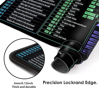 Galdas Gaming Mouse Pad XXL XL Large Long Extended Big Mousepad Non-Slip Rubber Keyboard Desk Pad with Stitched Edges for Laptop Home Office (31.5x11.8x0.08 Inch) … (Shortcut Keys Mac)