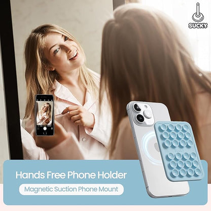 SUCKY Magnetic Suction Cell Phone Grip for MagSafe Case, Silicone Octo Cup Buddy Holder, Hands-Free Removable Mount, Durable Magnet Phone Accessory for iPhone and Android - Baby Blue
