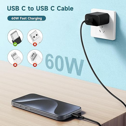 60W USB C to C Cable [3Pack] iPhone 15 Fast Charging Cable,3ft Short USB-C to USBC Power Cord for iPhone 16/15 Pro Plus Pro Max, MacBook Pro Air/IPad/iPad Pro 12.9/11,AirPods 4(Black)