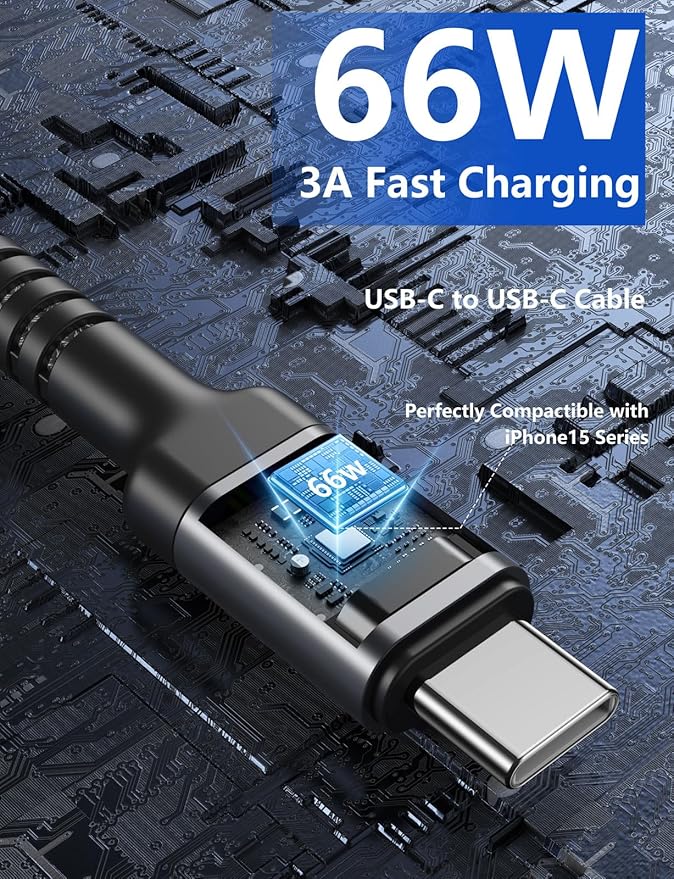 USBC Cable 6FT, 2 Pack USB-C to USB-C Cables, Type C Fast Charging Nylon Braided USBC Charger Cable Compatible with iPhone 16/15/Pro/Plus/Pro Max/Samsung Galaxy S23/LG/Switch