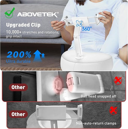 AboveTEK Tablet Pillow Stand for Bed, Hands-Free 360° Adjustable iPad Pillow Holder for Lap Reading w/Soft Bean Bag, Ideal Gift for Mom, Fits 4.7" to 12.9" Tablet, Phone, Kindle, White
