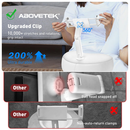 AboveTEK Tablet Pillow Stand for Bed, Hands-Free 360° Adjustable iPad Pillow Holder for Lap Reading w/Soft Bean Bag, Ideal Gift for Mom, Fits 4.7" to 12.9" Tablet, Phone, Kindle, White