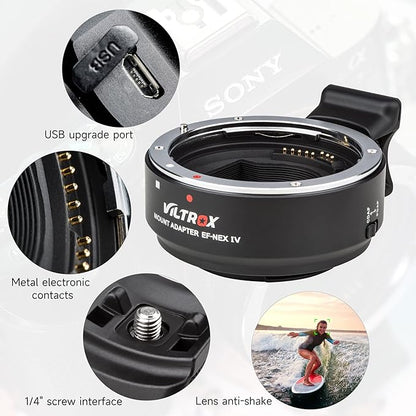 VILTROX EF-NEX IV Lens Adapter - Auto-Focus EF to E Mount Ring Compatible with Canon EF/EF-S Lens for Sony E Mount Camera: NEX A9II, A7III, A9, A7RIII, A7RII, A7R, A7M3