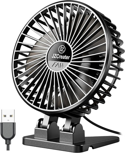 JZCreater USB Desk Fan, Mini Portable, 3 Speeds - Quiet Personal Cooling Fan for Home Desktop Office Travel Bedroom, Deep Black (2Pack)