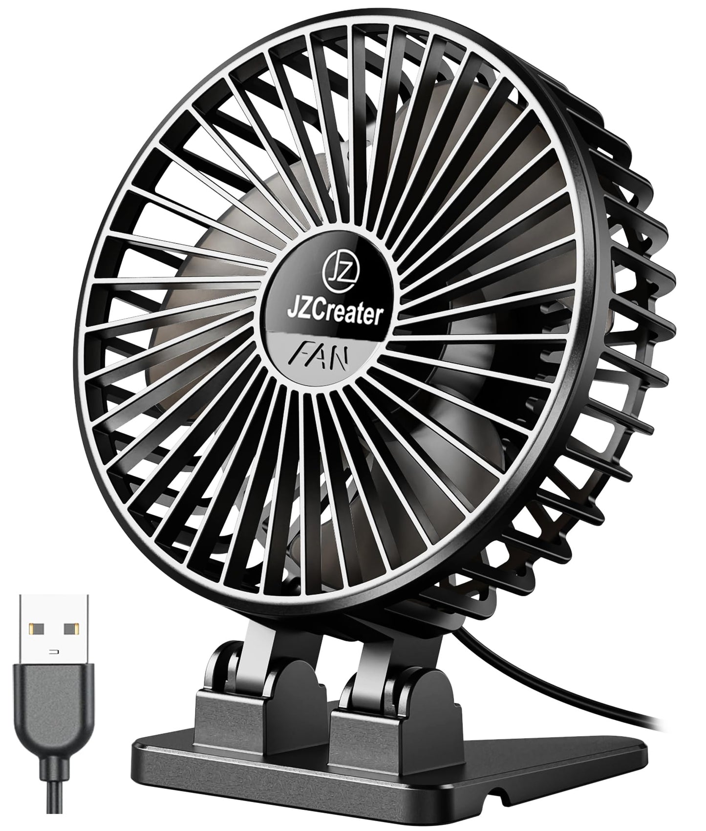 JZCreater USB Desk Fan, Mini Portable, 3 Speeds - Quiet Personal Cooling Fan for Home Desktop Office Travel Bedroom, Deep Black (2Pack)