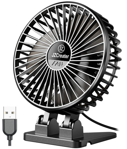JZCreater USB Desk Fan, Mini Portable, 3 Speeds - Quiet Personal Cooling Fan for Home Desktop Office Travel Bedroom, Deep Black (2Pack)