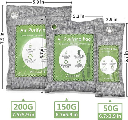 6 Pack Bamboo Charcoal Air Purifying Bag, Activated Charcoal Bags Odor Absorber, Moisture Absorber, Natural Car Air Freshener, Shoe Deodorizer, Odor Eliminators For Home, Pet, Closet