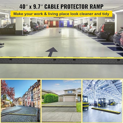 VEVOR Cable Protector Ramp, 4 Packs 2 Channels Rubber Modular Speed Bumps Rated 11000 LBS Load Capacity, Protective Wire Cord Ramp Driveway Rubber Traffic Speed Bumps Hump Cable Protector