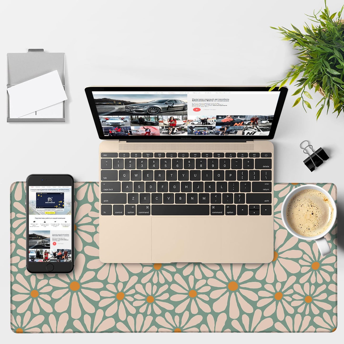 NITAHHHY Retro Daisy Flowers Gaming Mouse Pad 3mm Thick Stitched Edge Waterproof Non-Slip Large Computer Keyboard Mouse Mat,Suitable for Office Entertainment Decorative Desk Pad 35.4 x 15.7 Inches