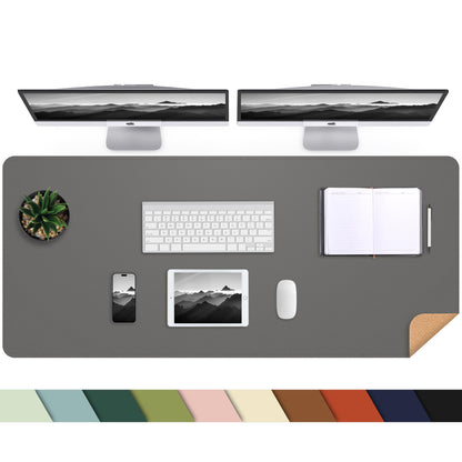 AFIING Leather Desk Pad Protector, 47" x 17" Large Desk Mat with Natural Cork & PU Leather, Mouse Pad, Non-Slip, Waterproof Desk Writing Pad for Office and Home (Dark Grey)