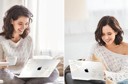 TWOLSKOO Compatible with MacBook Pro 13 inch Case 2022 2021 2020-2016 A2338 M2/M1 A2251 A2289 A2159 A1989 A1706, Plastic Hard Shell Cover & Keyboard Skin & Screen Protector, Gold Florals