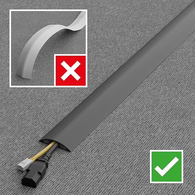 D-Line 6ft Floor Cord Cover, Cable Channel, Protect Cords, Prevent Trips - 0.63" W x 0.31" H - Gray