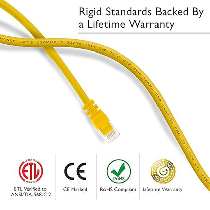 GearIT 50-Pack, Cat5e Ethernet Patch Cable 1 Foot - Snagless RJ45 Computer LAN Network Cord, Yellow - Compatible with 48 Port Switch POE Rackmount 48port Gigabit
