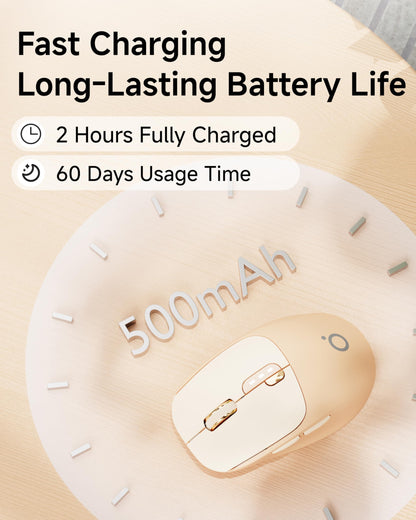 SEUNKWANG Dual-Mode Wireless Mouse with Visible Battery Indicator, Silent Rechargeable Bluetooth & 2.4G Computer Mouse, 1600 DPI, One-Click Desktop Privacy Key, Portable Mice for Laptop/PC/Mac - Pink