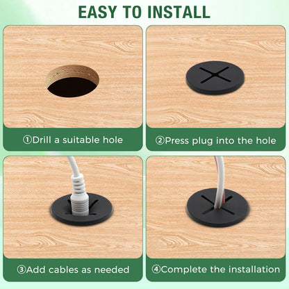 EASYEAH 20Pcs Desk Grommet, 1" (25mm) Black Silicone Cord Hole Cover, Flexible Rubber Wire Grommets, Wall Grommets for Cables Management, Table, Countertop, Cabinets and Furnitures Wire Organizer