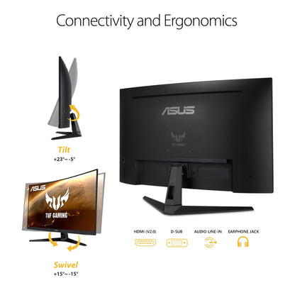 ASUS TUF Gaming VG328H1B 32” Curved Monitor, 1080P Full HD, 165Hz (Supports 144Hz), Extreme Low Motion Blur, Adaptive-sync, FreeSync Premium, 1ms, Eye Care, HDMI D-Sub