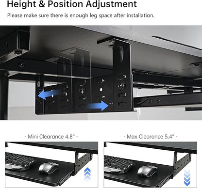 EUREKA ERGONOMIC Adjustable Keyboard Tray Under Desk, 28x11 Inch Large Slide Out Keyboard & Mouse Platform Tray, Wooden Pull Out Computer Keyboard Drawer for Typing Home Office Desk, Black