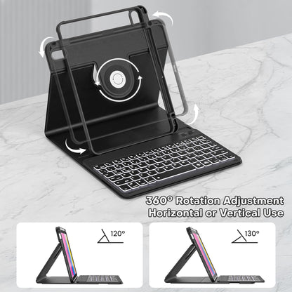 YBING for iPad A16 Case with Keyboard 11th &10th Generation, 360 Rotation Magnetic Cover with 7-Color Backlit Wireless Detachable Keypad with Pencil Holder for iPad 11th 2025/10 Gen 10.9" 2022 (Black)