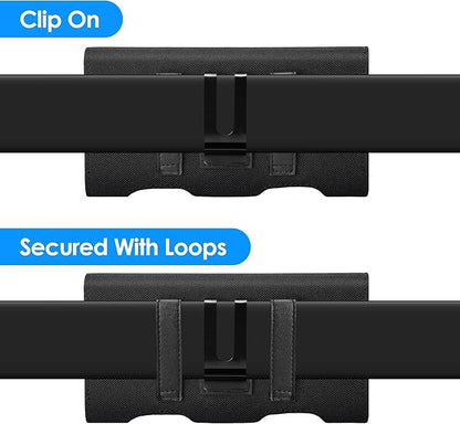 Mopaclle Nylon Horizontal Phone Holster for Men Belt, Magnetic Closure Cell Phone Belt Holder with Metal Clip and Dual Belt Loops for iPhone 13 mini, 12 mini, SE 2022, SE 2020, iPhone 8, 7, 6S, 6