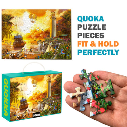Quokka Puzzles for Adults 1000 Pieces and Up - 3 Pack of 1000 Piece Puzzles - Enjoy Market, Lighthouse and Camping Designs for Women and Men