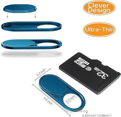 imluckies Metal Webcam Cover Slide, 0.023in Camera Cover for Laptop Computer, MacBook Pro/Air iMac iPad Tablet iPhone 8/7/6 Plus, Echo Show/Spot Web Camera Blocker Protect Your Privacy [2 Pack Blue]