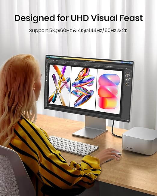 Silkland USB C Monitor Display Cable Right Angle 10FT/3M [5K/4K@60Hz 8K@30Hz], 90 Degree USB C 3.2 Gen 2x2 Video Cable, 20Gbps Data Transfer, 240W Fast PD Compatible for MacBook, iPad, iPhone 16