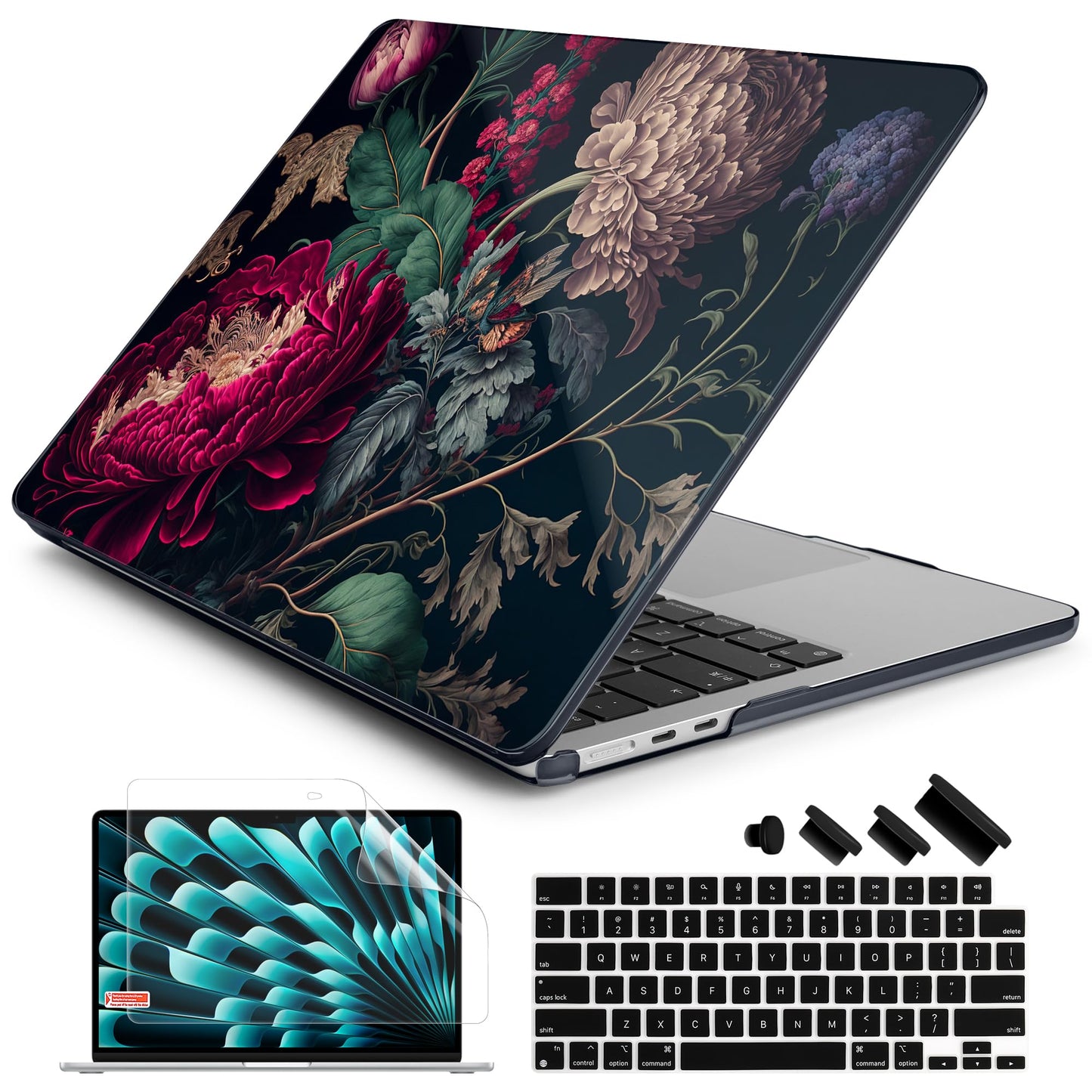 Batianda Case for MacBook Air 15" with M5 M4 M3 M2 Chip, Vintage Dark Peony