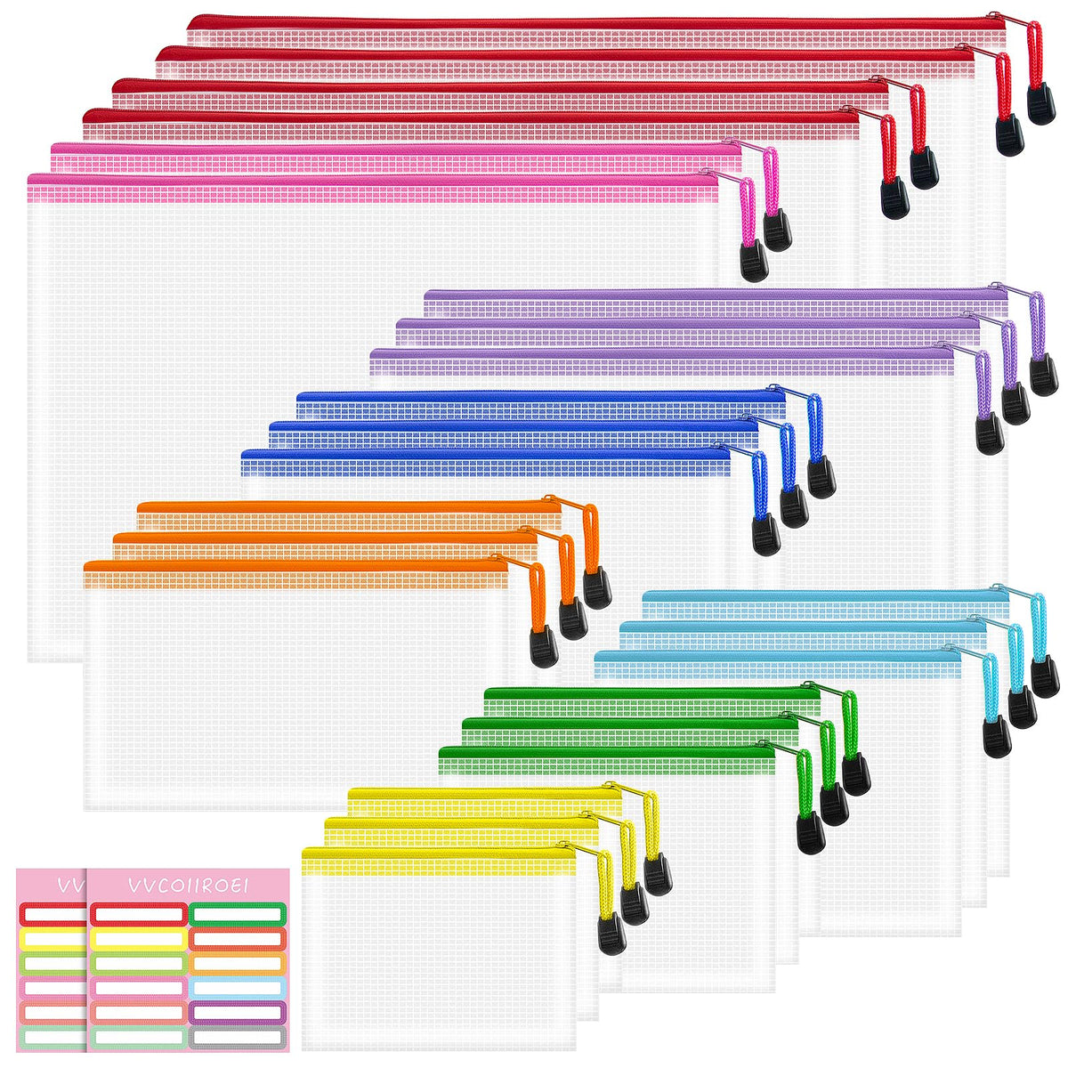 VVCOIIROEI 10pcs Mesh Zipper Pouch Bags, 10 Sizes Zipper Bags for Organizing, Mesh Bags with Zipper, 10 Colors Plastic Zipper Pouches, Puzzle Bags, Board Game Storage Bags, Travel Pouch