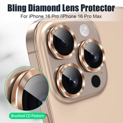 AGVEE 16 Pro & Max 3+3 6 Pack for iPhone 13 6.1" / 13 Mini 5.4" Camera Lens Protector, Bling Diamond & Bling Glitter Metal Ring 9H Tempered HD Glass Camera Cover Film, Glitter-Desert