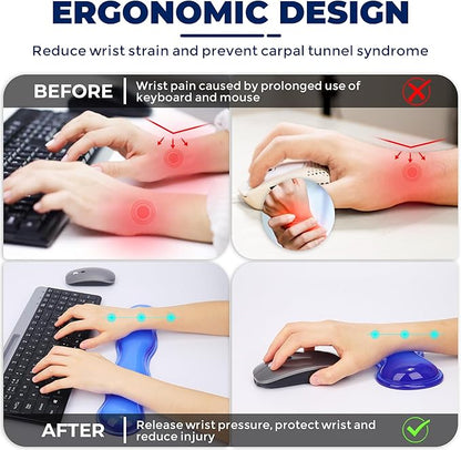 Gel Wrist Rest for Keyboard and Mouse, Wrist Rest for Keyboard, Mouse Wrist Support, Pain Relief, Cool Touch, Non-Skid, Keyboard and Mouse Wrist pad Set