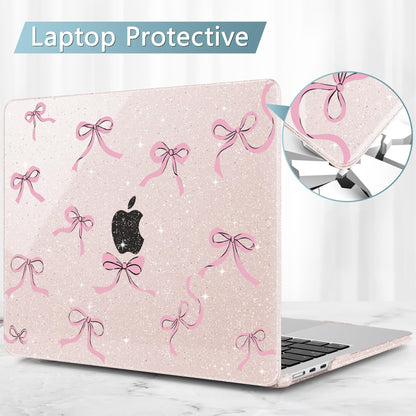 May Chen Case for MacBook Air 13/13.6 inch M5 A3449 M4 A3240 M3 A3113 M2 A2681, 2026 2025 2024-2022, Plastic Hard Shell with Keyboard Cover & Screec Protector, Sakura Pink Glitter Bow