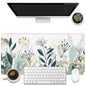 KOAIWPAE Desk Mat, Watercolor Pink Flowers Desk Pad, Green Leaves Flowers Large Gaming Mouse Pad for Desk, 31.5"x15.7" Extended Big Computer Keyboard Mouse Pad with Non-Slip Base and Stitched Edge