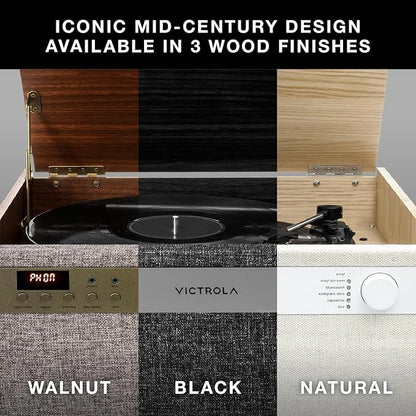 Victrola Century 6-in-1 Vinyl Record Player & Music Center – 3-Speed Turntable, CD & Cassette Player, VINYLSTREAM, Bluetooth & 3.5mm Aux, Record Player with Speakers, Mid Century Design (Natural)