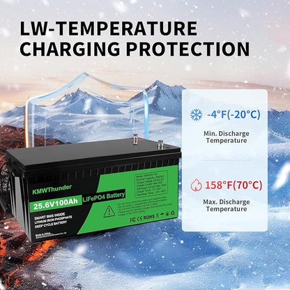 24V 100Ah LiFePO4 Lithium Battery, Built-in Smart BMS,Low-Temp Protection Up to Group 31 Deep Cycle Battery for Trolling Motor, RV, Solar, Marine, Camping and Off Grid Applications