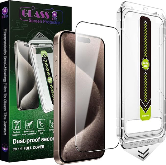 SY SHANGYAN 2 Pack Ultra HD Clear Screen Protector for iPhone 16 Pro Max (6.9-Inch),9H Tempered Glass,Full Coverage,Anti-Fingerprint,Auto Dust Removal,Bubble-Free,Easy Installation
