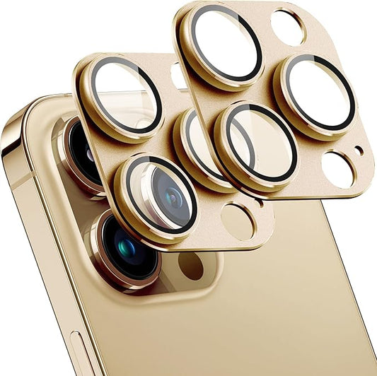 SHANG PIN JIA 2 Pack Camera Lens Protector for iPhone 13 Pro/13 Pro Max,[Not Easy to Breakn ] AR Tempered Glass Strong Adsorption Metal Camera Cover Screen-Gold