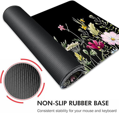 Gaming Mouse Mat Forest Background Pattern XXL XL Large Mouse Mat Long Extended Mouse Pad Desk Mat Non-Slip Rubber Mice Pads Stitched Edges Thin Pad (Floral)