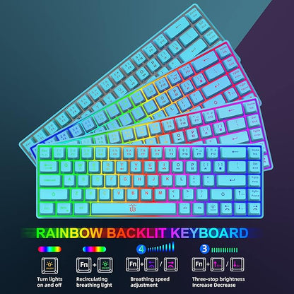 Snpurdiri 60% Wireless Gaming Keyboard and Mouse Combo,LED Backlit Rechargeable 2000mAh Battery,Small Membrane But Mechanical Feel Keyboard + Popular RGB Mice for Gaming,Business Office(Blue)