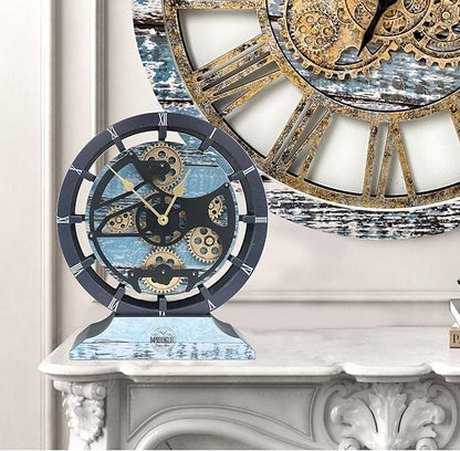 ImprovingLife The Gears Clock Desk Clock 10 inches with Real Moving Gears Convertible into Wall Clock (Aqua Green)
