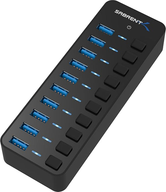 SABRENT 10-Port 60W Powered USB 3.0 Hub, Power Switches & LEDs (HB-BU10)