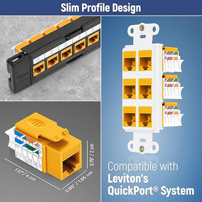 Everest 45° Angled RJ45 Cat6A Keystone Jacks 10-Pack in Yellow - Slim Profile Female RJ45 Connectors - Cat 6A Keystone Jack - Compatible with 45° Angled Speed Termination Tool - 45Term (B0BL3GS7ZY)