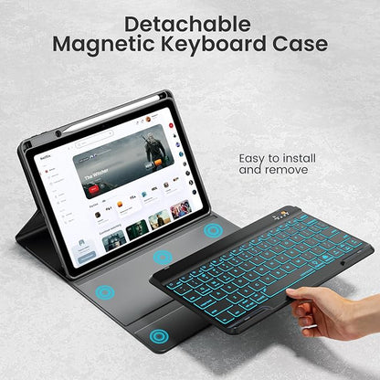 Keyboard Case for iPad Air 5th/4th Pro 11 inch, 7-Color Backlit Detachable Wireless Keyboard Case with Pencil Holder, Stand Folio Cover for Gen 2020/2022, Pro 4th/3rd/2nd/1st Gen, Black