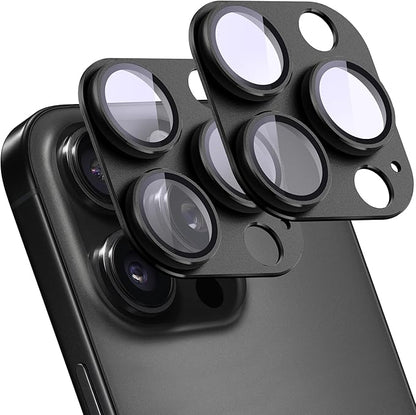 2 Pack Camera Lens Protector for iPhone 15 Pro/iPhone 15 Pro Max,[Not Easy to Breakn ] AR Tempered Glass Strong Adsorption Metal Camera Cover Screen-Black