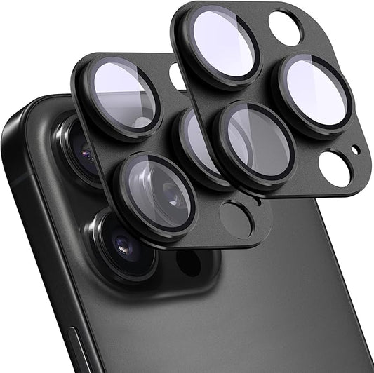 SHANG PIN JIA 2 Pack Camera Lens Protector for iPhone 15 Pro/15 Pro Max,[Not Easy to Breakn ] AR Tempered Glass Strong Adsorption Metal Camera Cover Screen-Black