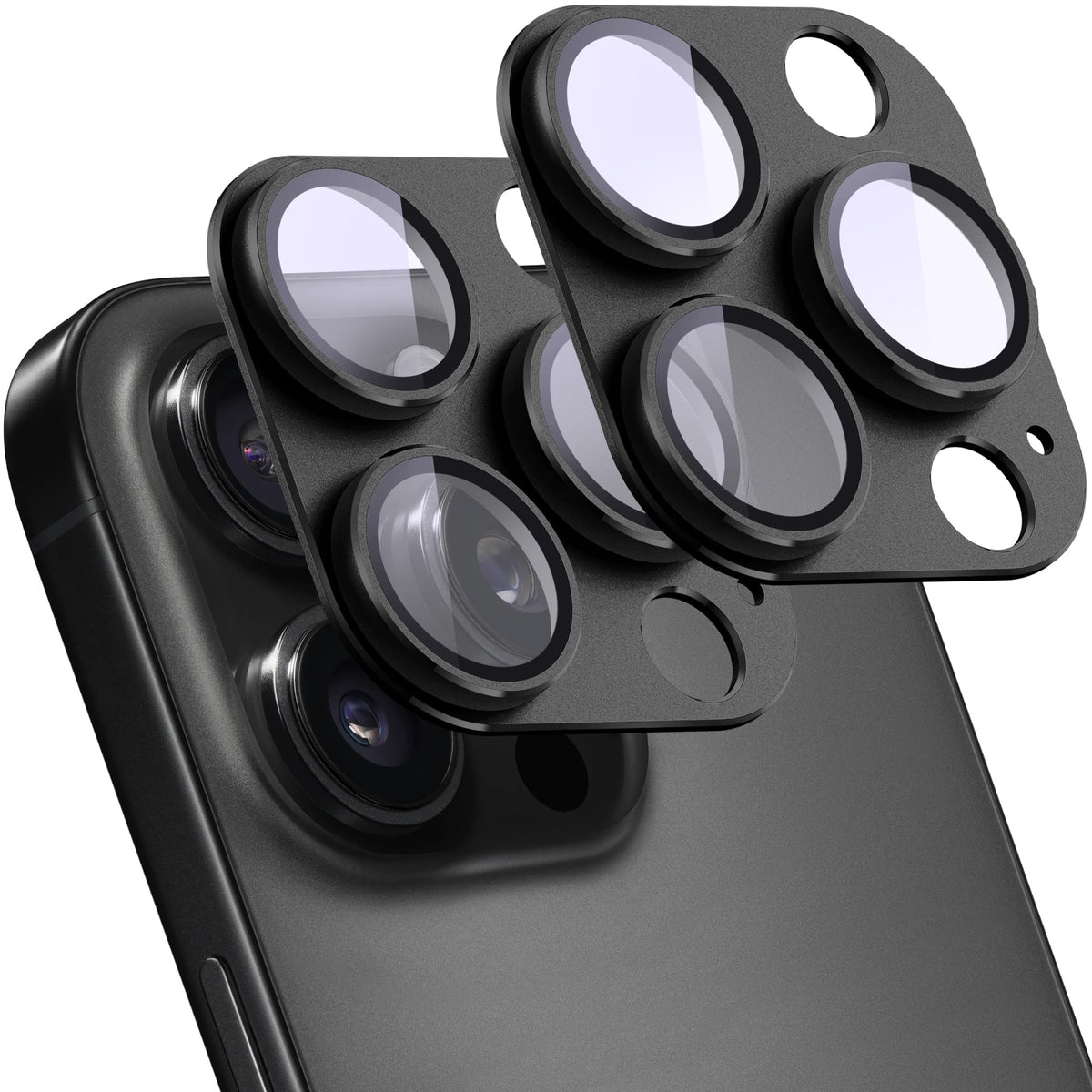 SHANG PIN JIA 2 Pack Camera Lens Protector for iPhone 16 Pro/16 Pro Max,[Not Easy to Breakn ] AR Tempered Glass Strong Adsorption Metal Camera Cover Screen-Black