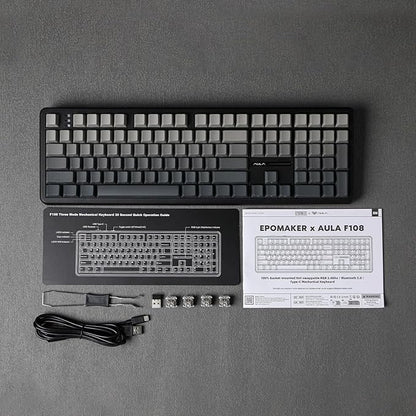 EPOMAKER Aula F108 Wireless Gaming Keyboard, Full Size Mechanical Keyboard with 4000mAh Battery, 108 Hot-Swappable and Programmable Keys, RGB Backlight, for Mac/PC/Android (Black Gradient)