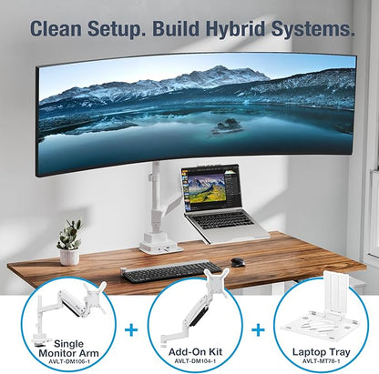 AVLT Single 57 Inch Heavy Duty Monitor Arm Add-On Kit for Pole Top Mount-White, Fits 1.38" Pole, for Super Ultrawide Screen, Supports 59.5lbs (27kg), VESA Compatible, Workspace Upgrade Extension Arm